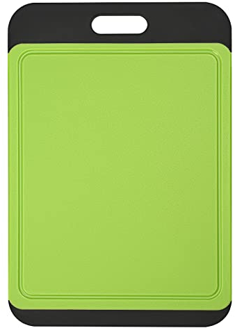 SOSECCE Schneidebrett Kunststoff mit Saftrillen und Einteiliges Rutschfeste Silikon Griffe,35x24x1cm küchenbrett Antibakteriell Cutting Board, Spülmaschinenfest BPA Frei (Schwarz+Grün)