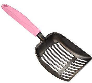 WePet Katzenstreuschaufel, Aluminium-Siebschaufel, Metall Schaufel für Katzen, Tiefe Schaufel mit diagonalen, Langer Griff, Kitten-KOT-Hebeschaufel für Katzenklo, Größe M, Rosa Griff