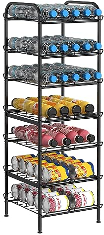 Water Bottle Organizer 7 Tier Freestanding Water Bottle Storage Organizer Metal Bottle Rack Holder Stand Shelf for Kitchen Pantry Food Storage (Black)