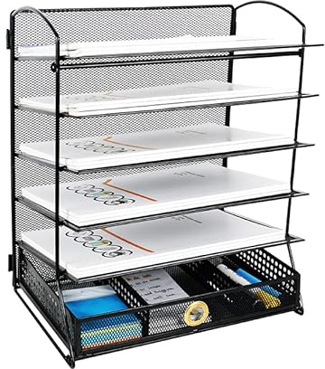 AMECO Schreibtisch-Organizer mit Einlegeböden Praktischer Organisator Aufrechterhaltung von Ordnung und Sauberkeit auf den Schreibtischen und in den Lern- und Arbeitsbereichen Schwarzes Metall