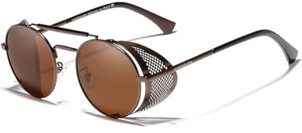 KINGSEVEN Echte Retro Runde Steampunk Sonnenbrille Männer Frauen Sonnenbrille Vintage Reisebrille Gafas De Sol 7550 (Braun)