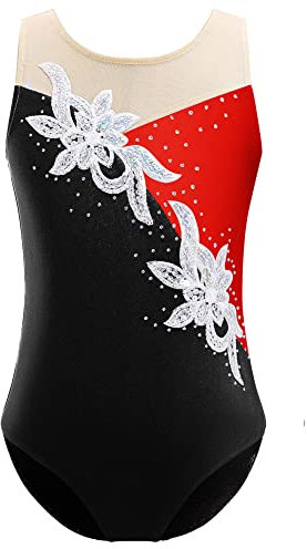 iEFiEL Mädchen Turnanzug Glitzer Gymnastikanzug ÄrmellosTurnanzug Glänzend Trikotanzug Gymnastik Leotard Training Gymnastikbody W Schwarz 98-104