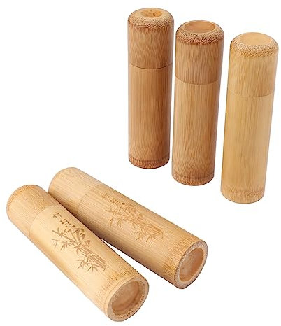 FOLOSAFENAR Boîte à thé en Bambou 5 Pièces Simple Boîte à thé en Bambou Anti-poussière Longueur 12 Cm pour Noix pour la Maison (2 pièces de Type Bambou 3 pièces de Type Vierge)