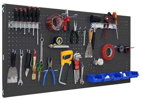 Simon Rack Werkzeugwand 600x1200 mm - Panel Click | Enthält 30 Zubehörteile, Korrosionsschutzlackierung, ∅ 5 mm, Klicksystem-Montage, Anthrazit