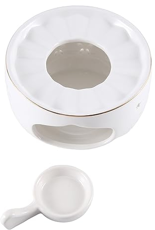 Fladhheg Ceramic Heat Preservation Small Tea Stove Light Furnace with Candle Tray Heater Trivet Dish Cup Heat Pot White