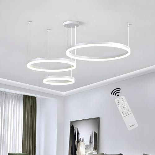 BEHWU LED Pendelleuchte Dimmbar, Wohnzimmerlamp, Moderne Ring-Hängeleuchte 3000K-6000K, Pendellampe LED Leuchtring Wohnzimmer Esszimmer Hängelampe, Aluminium Kronleuchter