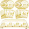 SNIMICS 41 PCS Gold 40th Birthday Decorations Paper Plates Napkins Tablecloth Party Supplies Cheers to 40 Years Anniversary Theme