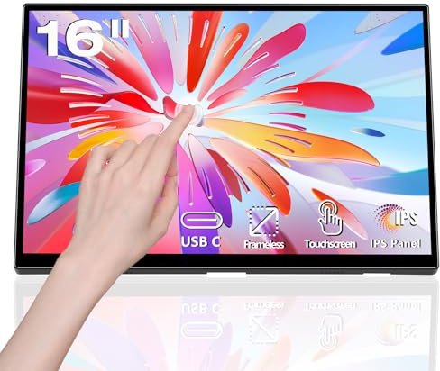 Akntzcs - Monitor de visualización táctil de 16 pulgadas HD 1920 x 1200P USB-C con visualización IPS, 300 cd/m, monitor portátil externo para PC, teléfonos portátiles, computadora, Ras Pi, soporte