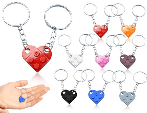 Lhbwhiz 8 Stück Herzförmige Baustein Schlüsselanhänger,Herz Anhänger Ziegel Schlüsselbund,Kunststoff Bricks Schlüsselring zubehör,Für Paare Geburtstagsgeschenke(8 Farben)