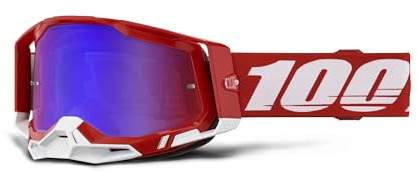 100% Racecraft 2 MX Offroad-Schutzbrille, Rot mit verspiegelten roten, blauen Gläsern