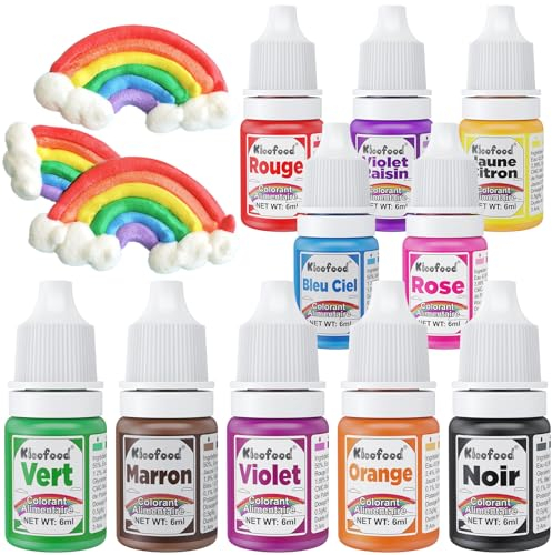 Colorant Alimentaire - 10 Couleurs Colorant Alimentaire Liquide, Concentré Colorants Alimentaires pour Gâteau, Cuisson, Décoration, Fondant, Donuts, Macaron - Bouteilles de 6 ml