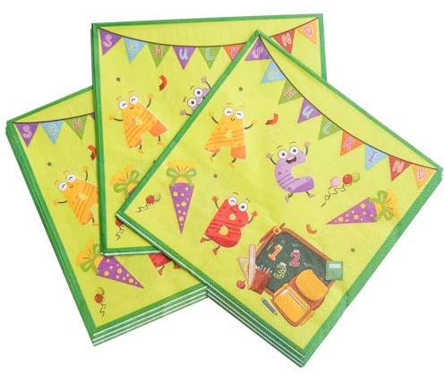 30 Servietten aus Papier Motiv Schultüte, Zuckertüte und ABC, Tischdeko Einschulung Schuleinführung（33 x 33 cm）