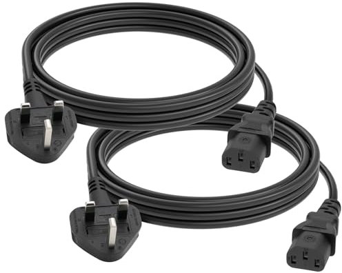 FIRMERST 2 Pack 3 Metre 3 Pin UK Power Cable for Computer IEC320 C13 to BS 1363,Black