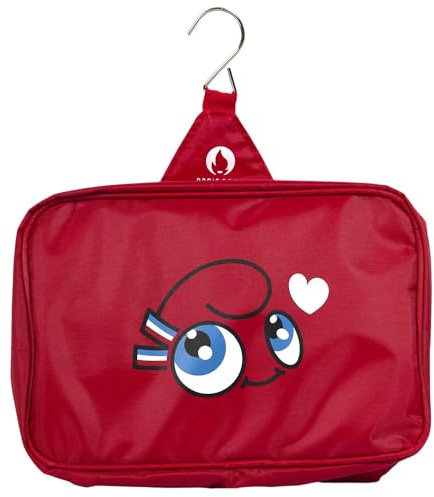 PARIS 2024, Trousse de Toilette Et Flacons Mascotte Love, Produit Officiel sous Licence, A Suspendre, Articles De Toilette, Imperméable Réutilisables, avec Crochet, 3 Flacons, Fermeture Éclair