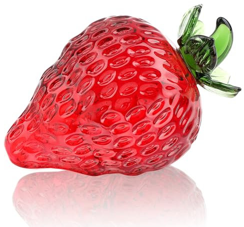 FlyCoco Geblasenes Glas, Erdbeer-Ornament, Sammelfiguren, Glas, Obstkunst, Tischdekoration, Kristalldekoration, Geschenk, künstliche Obstdekorationen für Geburtstag, Zuhause, Büro, Schlafzimmer