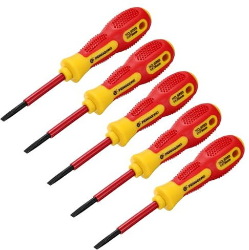sourcing map 5pcs 1000v Insulated Electrician Screwdriver 5x75mm CR-V Magnetic Slotted Flat Head Insulation Screwdrivers