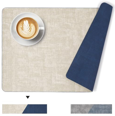 Seidenweiche Bettwäsche-Set,Hitzebeständig Platzsets Wasserdicht ölbeständig Abwischbar Platzsets Für Esstisch Indoor Outdoor Verwenden, 20“ X 14“ Dual Sided Grau/Hellblau