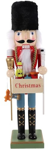 BESPORTBLE 38 cm Großer Weihnachts-Nussknacker-Soldat Weihnachtliche Nussknacker-Figur Aus Holz Mit Weihnachtsschild Festlicher Nussknacker-Soldat Als Weihnachtsdekoration
