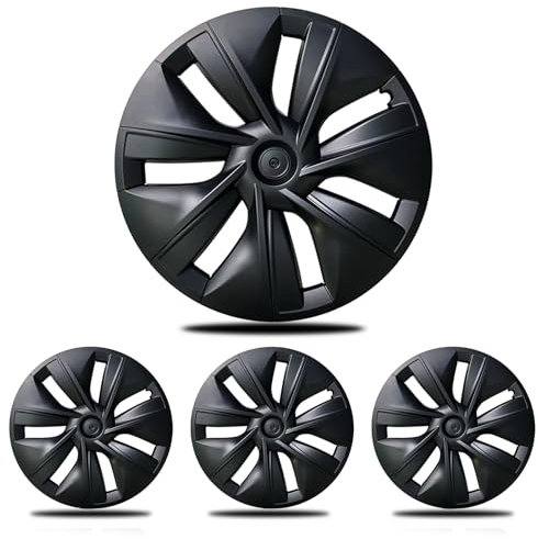 JSUDQR Set von 4 Radabdeckung 19 Zoll Ersatz für Tesla Model Y 2019-2024 ABS Mattes Schwarz Radkappen Radabdeckungen Felgenschutz Abdeckung Ersatz Zubehör für Model Y