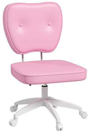 Vinsetto Silla de Escritorio Tapizada en PU Silla de Oficina Giratoria con Altura Ajustable sin Brazos Carga 120 kg para Estudio Dormitorio 46x59x82-92 cm Rosa