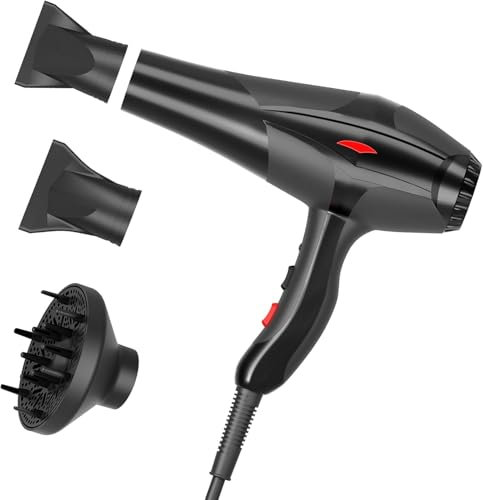 Jooayou Secador de Pelo Iónico, 3000W Secador Profesional para Mujer con Difusor, 3 Niveles de Calor y 2 de Velocidad, Potente Secador de Aire Caliente para Casa, Viajes y Salón (Negro)