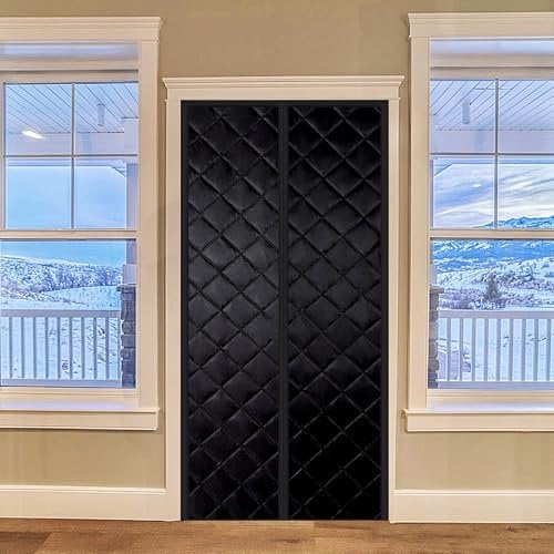 Magnetic Thermal Insulated Door, 95x205cm Curtain Quilted Cotton Padded Door Curtain Magnetic Screen with Thermal Weatherproof Waterproof Reduce Noise(Black)