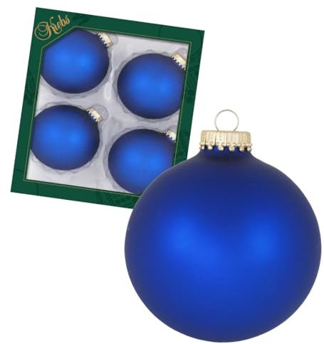Krebs Glas Lauscha - Adornos para árbol de Navidad/bolas de Navidad - Caja con 4 bolas de cristal azul mate en un tamaño de 8 cm