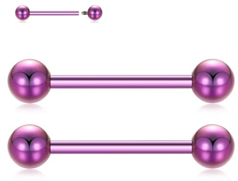 hengkaixuan G23 Titan Brustwarze Barbell 14 Gauge Nippelschmuck Lila Nippelringe Gerader Stab Körperschmuck Nippelhantel Augenbraue Zungenpiercing mit Innengewinde Nippelstäbe 14mm