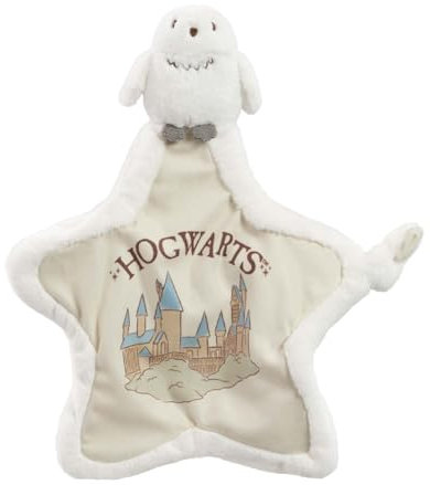 Rainbow Designs Harry Potter Hedwig Schmusetuch - Weiche Plüsch Neugeborene Schmusetuch mit Schneeeule Design - Sternförmige Babydecke mit Hogwarts-Illustration & geknoteter Ecke für sensorisches