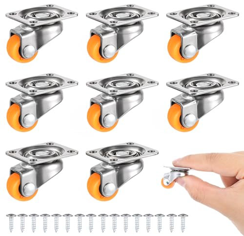 Sibba 8 Ruedas Pequeñas para Muebles Ruedas Giratorias de 360 Grados Pequeñas Giratorias Ruedas de Goma Ruedas Universales con Tornillos para Mini Muebles Caja de Almacenamiento Color Naranja