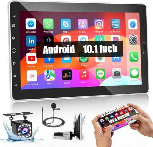 Fuluku【Android 13】Autoradio 1 Din mit 10,1'' Schermo Tattile Radio WiFi Bluetooth GPS 1Din Stereo SWC FM RDS Mirror Link Telecamera di Backup Mic USB