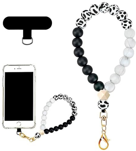 Mezrkuwr Silikonperlen-Handgelenkschlaufe, Handy-Lanyard mit Handy Lanyard Pads, elastisches Freihand-Armband, handy kette, handy strap, für die Meisten Smartphones, Zebramuster
