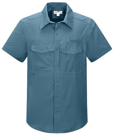 33,000ft Men's Short Sleeve Shirt UV Protection Summer Shirt Quick Dry Hiking Shirts for Casual Safari Walking Golf Ocean Blue XL