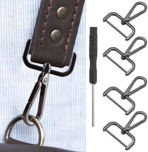 4 ganci girevoli con anello a D da 3,8 cm, gancio a scatto staccabile, in metallo, con cacciavite, per realizzare borse e portachiavi