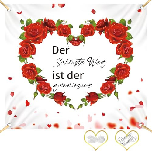 Forbabe 200x180cm Hochzeitsherz Im Geschnitten mit 2 Scheren und 6 Meter Seil Ausschneiden Bettlaken mit Herz zum Ausschneiden für Hochzeitsdekorationen und Hochzeitsspiele (Rot)