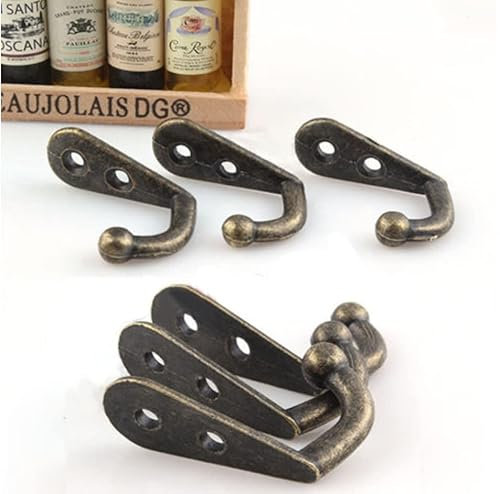 Volunx 10 PCS Coat Hooks Bronze Vintage Wall Mounted Cast Antique Hook Door with Screws Clothes Hangings Keys Hat Towels Size 3cm High, 2cm Deep