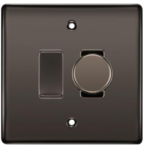 BG Black Nickel 2 Gang Switch 1x Trailing Edge LED Dimmer 1x 2 Way Custom Grid