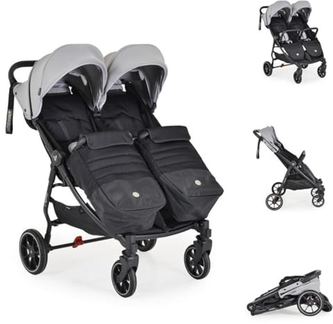 Cangaroo Zwillingskinderwagen 2Gether, Fußabdeckungen, Aluminiumrahmen, faltbar grau