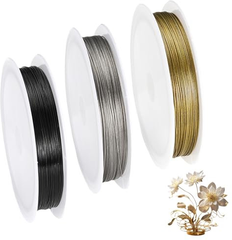 Alambre de acero inoxidable para bisutería, alambre de acero 304, 0.45mm, 30m, 3 colores disponibles (acero, dorado, negro) flexible y resistente, hacer coronas, joyería, abalorios, floral