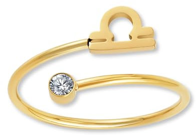 GD GOOD.designs Sternzeichen Ring Waage Gold mit Zirkoniastein für Damen - 18K vergoldeter Damenring aus 316L Edelstahl | Ring verstellbar (Ringgröße 52-60) und wasserfest - inkl. Geschenkbox