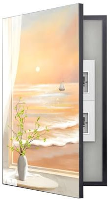 Housse de panneau électrique, peintures décoratives – Cadre en aluminium – Boîte de distribution cachée, panneau disjoncteur (cadre noir, 70 x 100 cm)