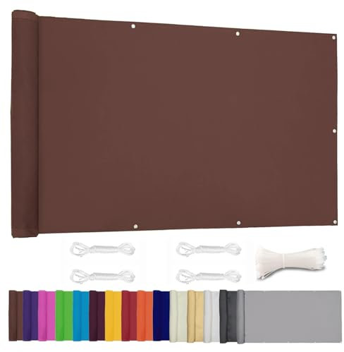 Moboo Balkon Sichtschutz PB2 PES blickdichte Balkonumspannung mit Ösen und Kabelbinder 8 Tage geliefert - in div.5 Größen & 2 Farben 420D Braun, 0.7x8m