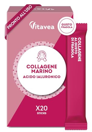 Collagene Marino e Acido Ialuronico – Stickpack Orodispersibili Senza Acqua – Integratore Antietà per Pelle Tonica e Luminosa – Gusto Fragola – 20 Stickpack – Vitavea