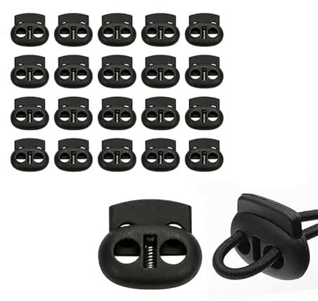 20 pièces de bloqueurs de cordon, bloqueurs de cordon en plastique, ajusteurs à double trou 23x20 mm, trous de précision de 5,5 mm, pour cordons de serrage, sacs à dos, fixation de lacets