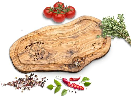 ROZTFYR Schneidebrett Olivenholz | Jäger Geschenke | Jagdmotiv | Jagd Geschenke für Jäger Männer | Grill Zubehör | Personalisierte Geschenke Männer | Holzbrett mit Gravur