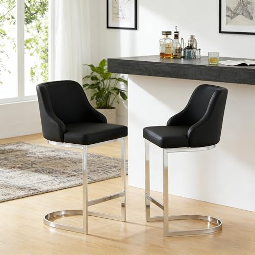 Bekrvio Juego de 2 taburetes de bar con respaldo de poliuretano, altura del asiento de 65 cm, sillas de cocina con respaldo y reposapiés, marco de metal resistente, para interior y exterior, isla de
