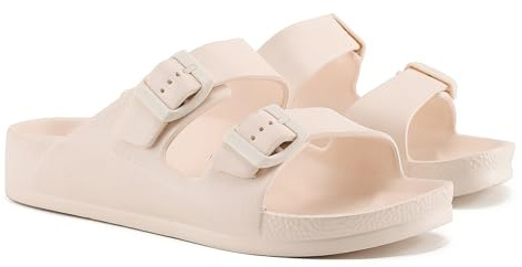 VIVASHOES Women’s Double Buckle EVA Sandals – Lightweight Waterproof Adjustable Slides with Arch Support for Summer, Beach, Pool & Daily Wear – True to Size Good for Wide Fit – Cream 4