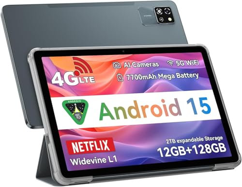 Tab60Pro Android 15 Tablet 10 Inch, 12GB + 128GB (TF 2TB) 5G Wi-Fi 4G LTE Mobile Gaming Tablet with SIM Card Slot, 7700mAh 5MP + 8MP AI Camera, GPS, Widevine L1, BT5.0 Face ID