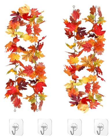 2 Stück Künstliche Herbstgirlande Ahornblätter 178cm Herbstdeko Herbstblätter Girlande für Drinnen Draußen Garten, Wand, Tür, Hintergrund Kamin Dekoration Hochzeit, Party, Erntedankfest, Dekoration
