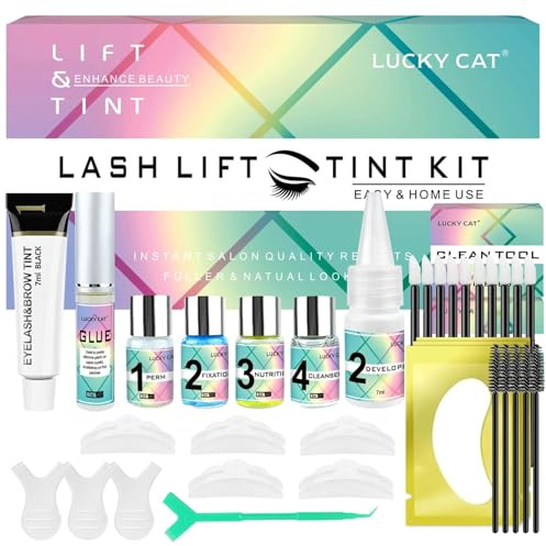 Lash Lift and Black Kit, Professional Brow Lamination and Black Kit, 4 In 1 Eyelash & Eyebrow Perm Kit, Quick Lifting & Voluminous Coloring, Easy to Use for Beauty Salon Home Use